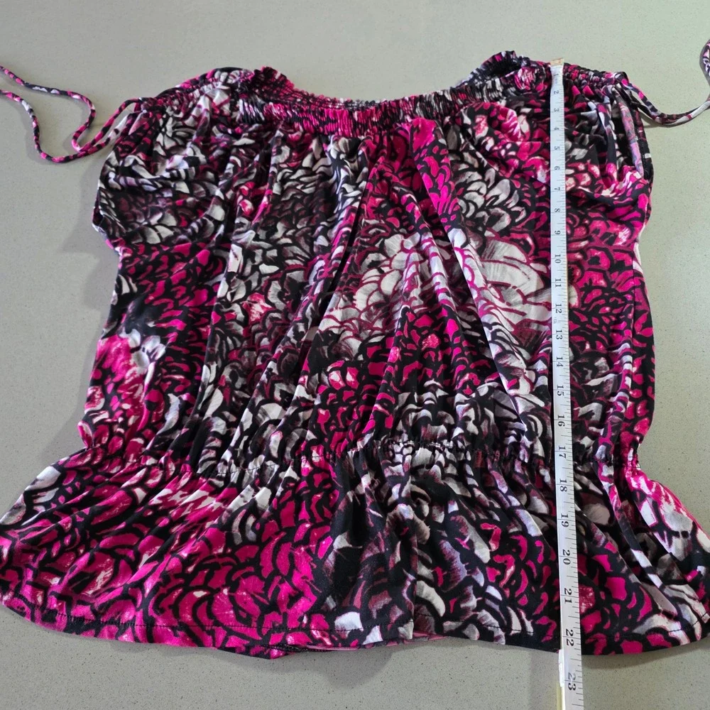 Worthington Stretch‎ Pink Abstract Floral Smocked Blouse XL Off Shoulder Top